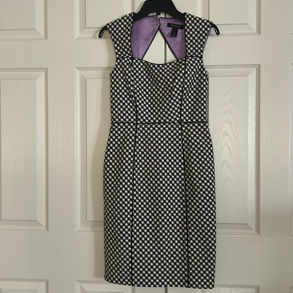 Whbm Checkered Cut Out Back Body Conscious Sleeveless Curvy Midi Pencil Dress 2